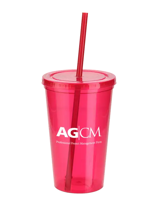 Sorrento Red 16 oz Tumbler with Lid & Straw w/AG|CM Logo