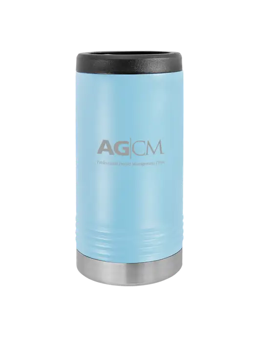 Polar Camel Powder Coated Light Blue Vacuum Insulated Slim Beverage Holder w/AG|CM Logo