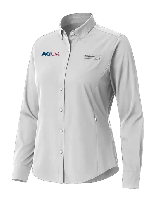 Columbia Grey Womens PFG Tamiami II Long Sleeve Shirt w/AG|CM Logo