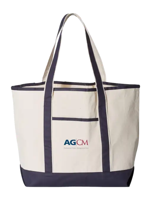 Natural/Navy Large Canvas Deluxe Tote w/AG|CM Logo