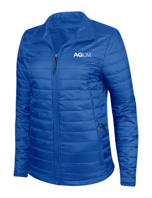 Dark Royal Blue Womens Puffy Packable Jacket w/AG|CM Logo