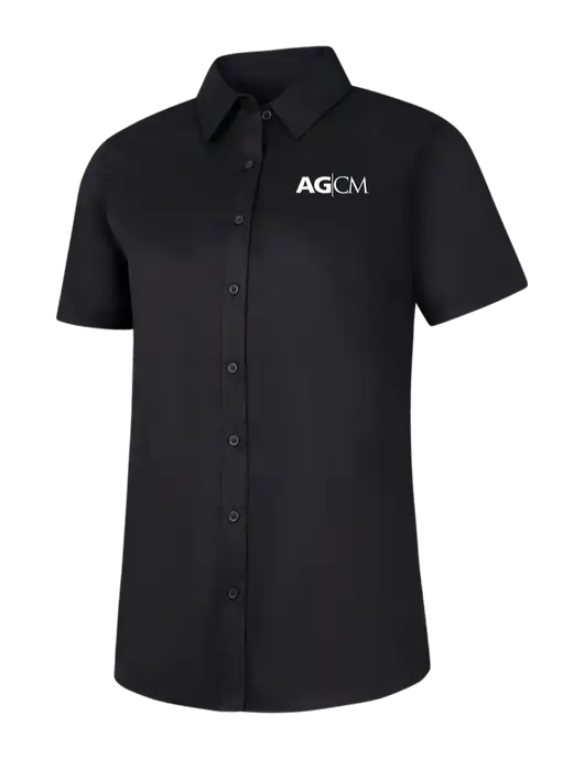 Womens Black Short Sleeve Superpro React Twill Shirt w/AG|CM Logo