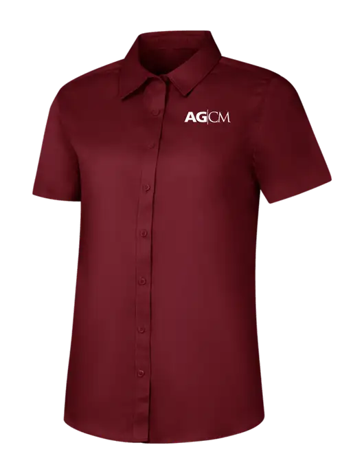 Womens Maroon Short Sleeve Superpro React Twill Shirt w/AG|CM Logo