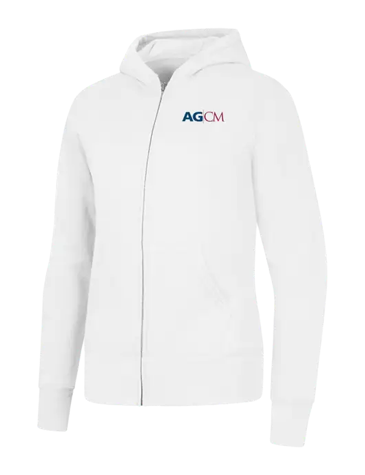 White Womens Core Fleece Full-Zip Hooded Sweatshirt w/AG|CM Logo