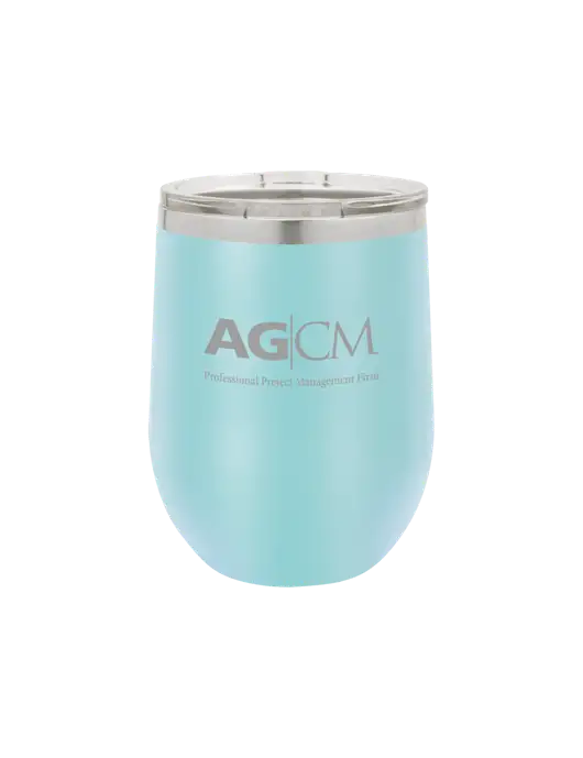 Polar Camel 12 oz Powder Coated Light Blue Vacuum Insulated Stemless Wine Tumbler w/AG|CM Logo