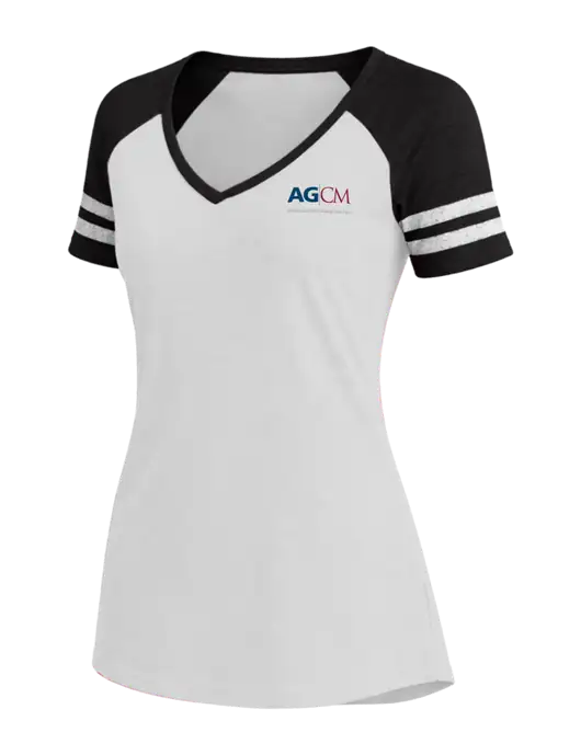 Womens White/Black V-Neck Game Tee w/AG|CM Logo