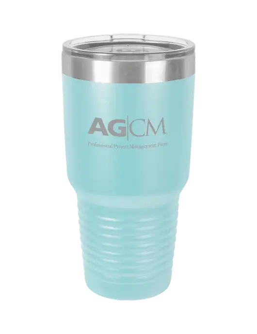 Polar Camel 30 oz Powder Coated Light Blue Vacuum Insulated Tumbler w/AG|CM Logo