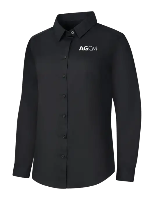 Womens Black Long Sleeve Carefree Poplin Shirt w/AG|CM Logo