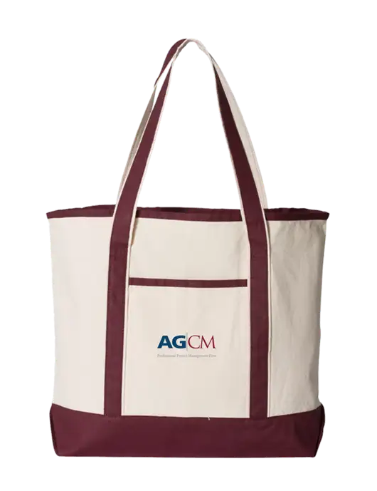 Natural/Maroon Large Canvas Deluxe Tote w/AG|CM Logo