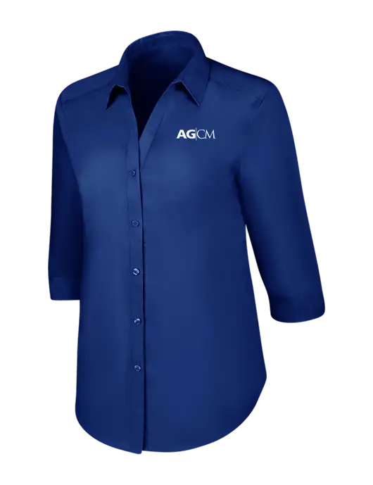 Womens Royal 3/4 Sleeve Carefree Poplin Shirt w/AG|CM Logo