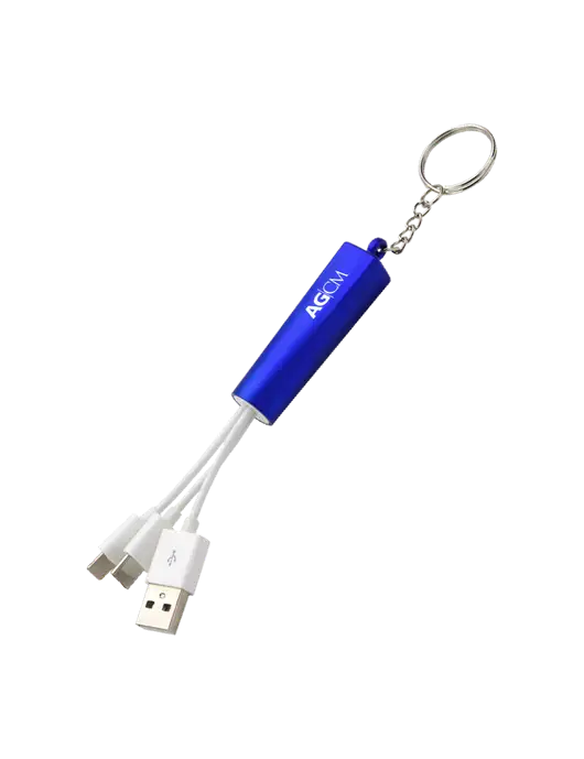 Blue Light-Up Charging Cable with Key Ring w/AG|CM Logo