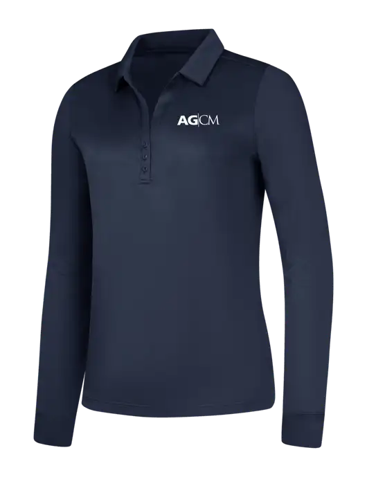 Womens Navy Silk Touch Performance Long Sleeve Polo w/AG|CM Logo