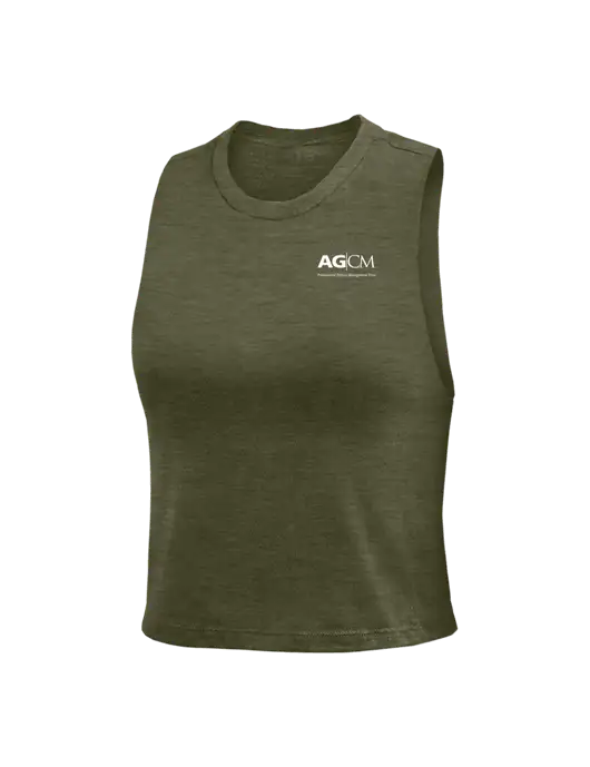BELLA+CANVAS Womens Heather Dark Green Racerback Crop Tank  w/AG|CM Logo