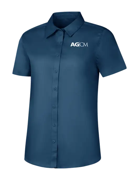 Womens Light Navy Short Sleeve Superpro React Twill Shirt w/AG|CM Logo