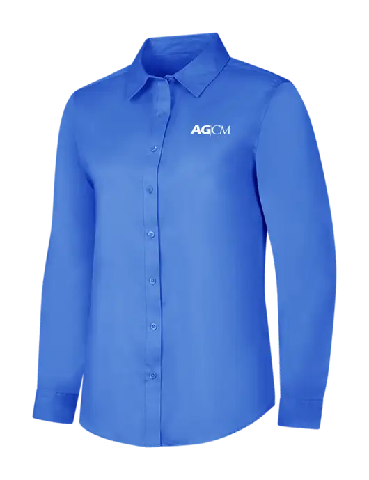 Dark Carolina Blue Womens Long Sleeve Superpro React Twill Shirt w/AG|CM Logo