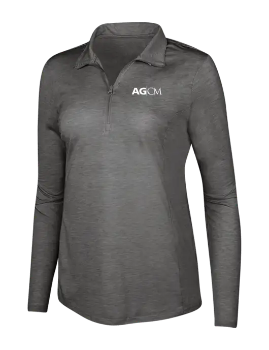 Dark Grey Heather Womens Posicharge Tri-Blend Wicking 1/4 Zip Pullover w/AG|CM Logo
