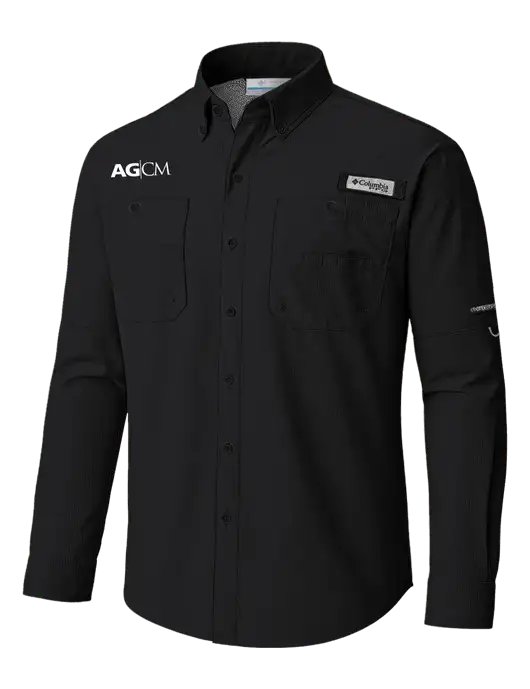 Columbia Black PFG Tamiami II Long SleeveShirt w/AG|CM Logo