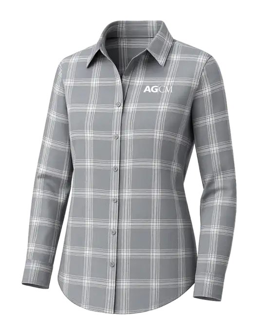 Womens Medium Grey/Cream Open Plaid Flannel Tunic w/AG|CM Logo