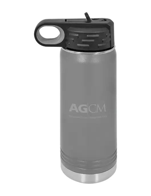 Polar Camel 20 oz Powder Coated Grey Vacuum Insulated Water Bottle w/AG|CM Logo