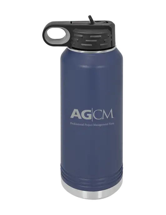 Polar Camel 32 oz Powder Coated Navy Vacuum Insulated Water Bottle w/AG|CM Logo