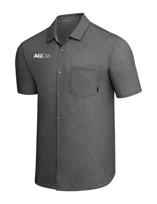 OGIO Dark Grey Heather Extend Short Sleeve Button Up Shirt w/AG|CM Logo