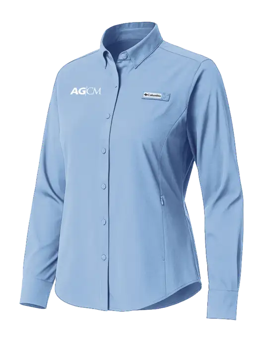 Columbia Light Blue Womens PFG Tamiami II Long Sleeve Shirt w/AG|CM Logo
