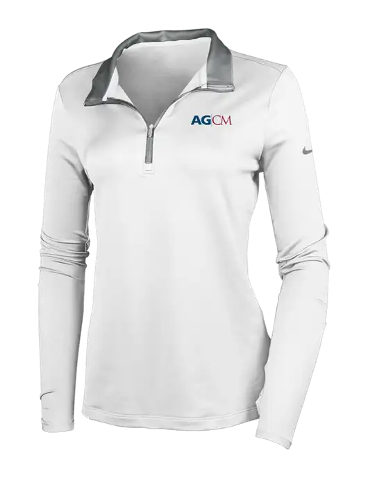 NIKE White/Dark Grey Womens Dry-Fit Stretch 1/2 Zip Cover-Up w/AG|CM Logo