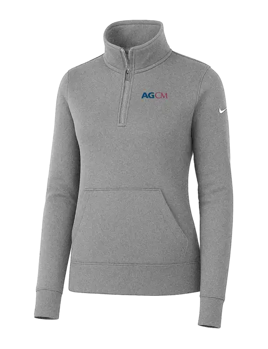 Nike Womens Light Grey Heather Club Fleece Sleeve Swoosh 1/2-Zip w/AG|CM Logo