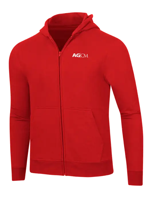 Bright Red 8.5 oz Ring Spun Zip Hooded Sweatshirt w/AG|CM Logo