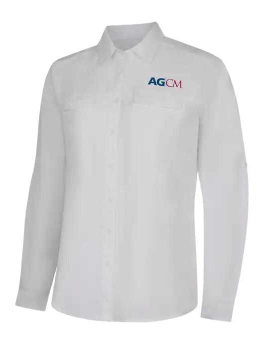 Womens White Long Sleeve UV Daybreak Shirt w/AG|CM Logo