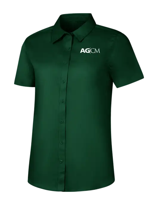Womens Dark Green Short Sleeve Superpro React Twill Shirt w/AG|CM Logo