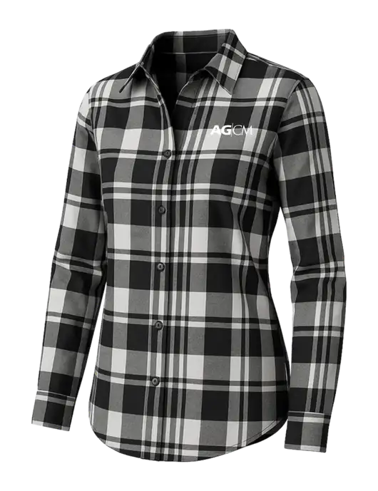 Womens White/Black Plaid Flannel Tunic w/AG|CM Logo
