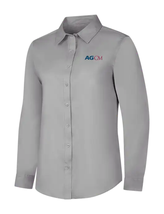 Light Grey Womens Long Sleeve Superpro React Twill Shirt w/AG|CM Logo
