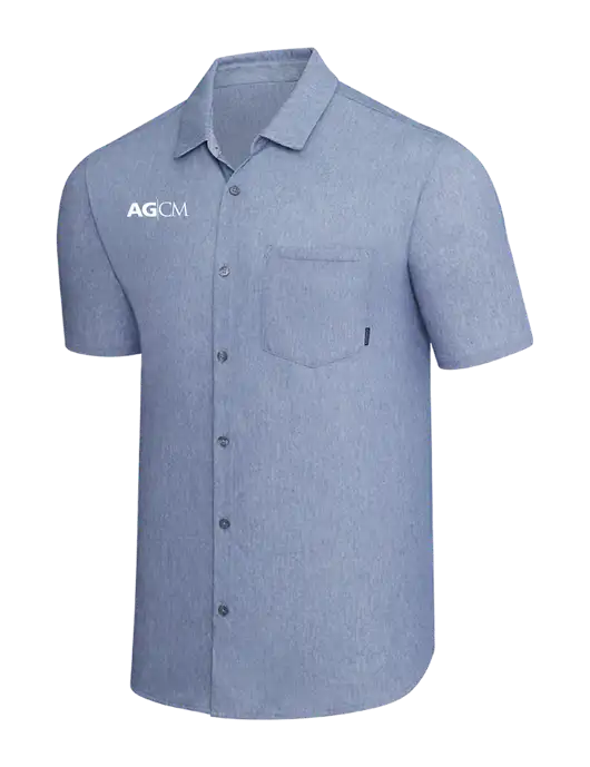 OGIO Slate Blue Heather Extend Short Sleeve Button Up Shirt w/AG|CM Logo