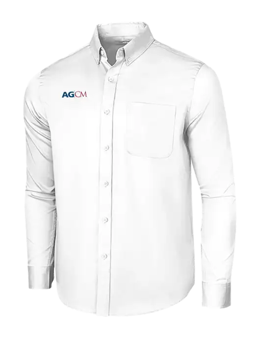 Long Sleeve White Superpro React Twill Shirt w/AG|CM Logo