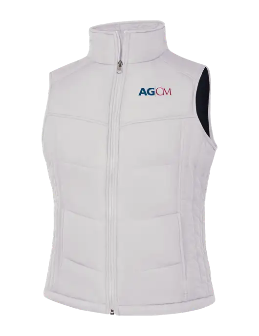 Womens White/Dark Slate Puffy Vest w/AG|CM Logo