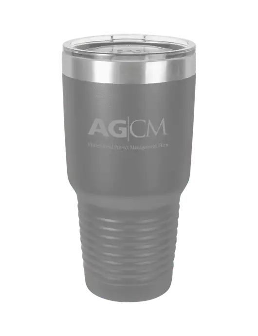 Polar Camel 30 oz Powder Coated Grey Vacuum Insulated Tumbler w/AG|CM Logo