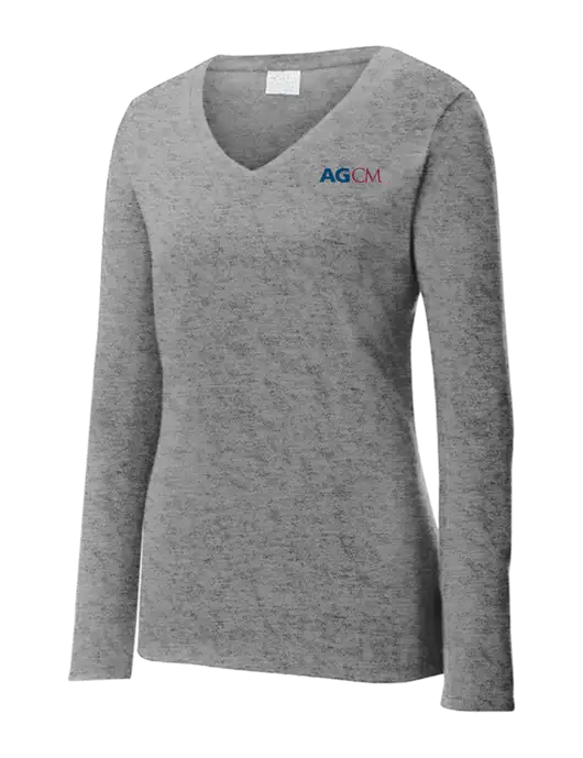 Womens  V-Neck Ring Spun Grey Heather 4.5 oz Long Sleeve T-Shirt w/AG|CM Logo