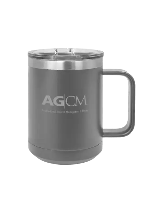 Polar Camel 15 oz Powder Coated Grey Vacuum Insulated Mug with Slider Lid w/AG|CM Logo