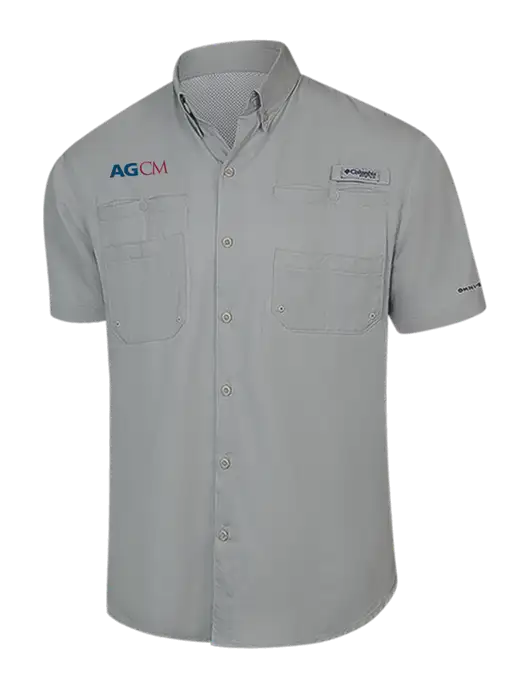 Columbia Light Grey PFG Tamiami II Short Sleeve Shirt w/AG|CM Logo