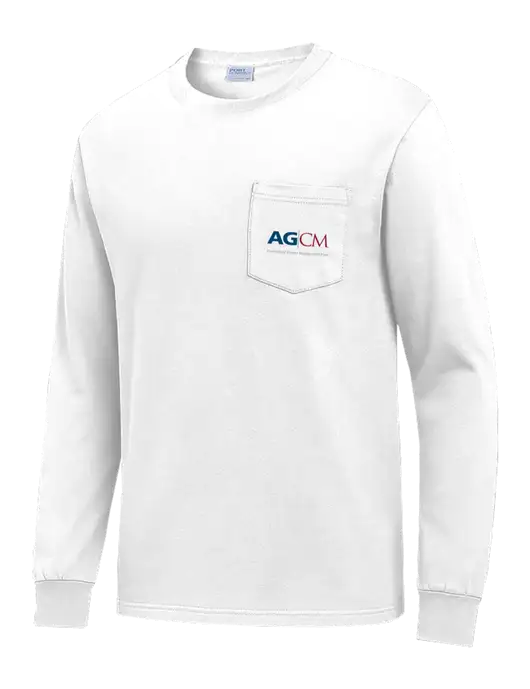 White Long Sleeve Heavyweight 6.1 oz Pocket T-Shirt w/AG|CM Logo