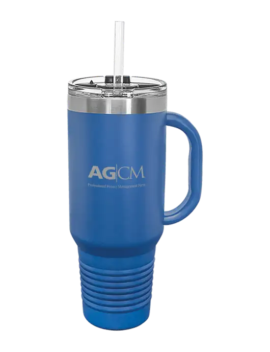 Polar Camel 40 oz. Powder Coated Vacuum Insulated Royal Travel Mug with Straw w/AG|CM Logo