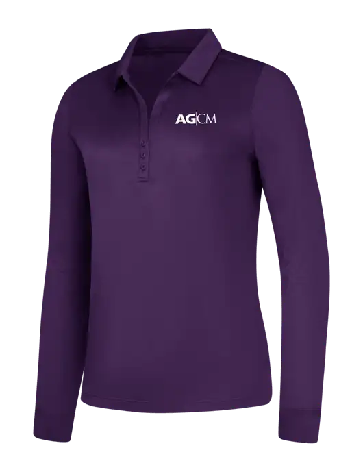 Womens Purple Silk Touch Performance Long Sleeve Polo w/AG|CM Logo