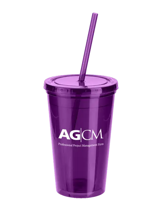 Sorrento Purple 16 oz Tumbler with Lid & Straw w/AG|CM Logo