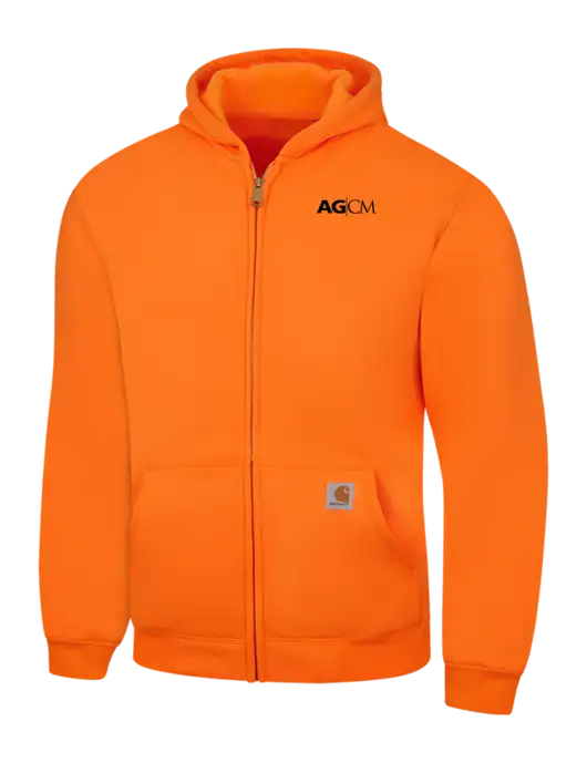 Carhartt Neon Orange Midweight Hooded Zip-Front Sweatshirt w/AG|CM Logo