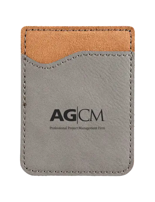 Grey Laserable Leatherette Phone Wallet w/AG|CM Logo