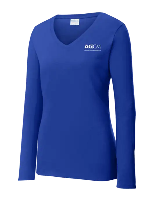 Womens  V-Neck Ring Spun Royal 4.5 oz Long Sleeve T-Shirt w/AG|CM Logo