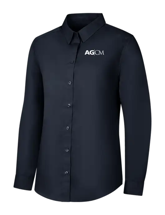 Womens River Blue Navy Long Sleeve Carefree Poplin Shirt w/AG|CM Logo