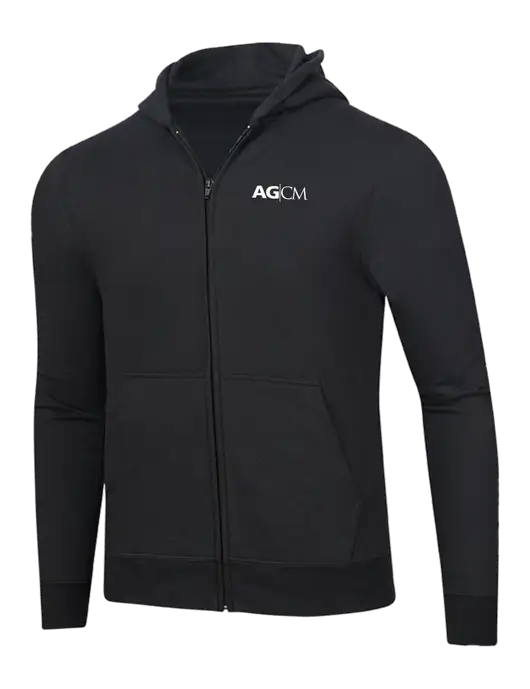 Jet Black 8.5 oz Ring Spun Zip Hooded Sweatshirt w/AG|CM Logo