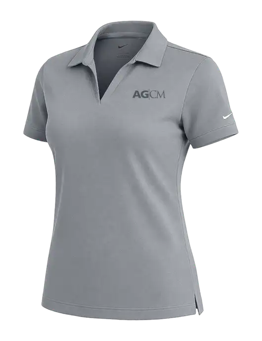 NIKE Medium Grey Womens Dri-Fit Micro Pique Polo w/AG|CM Logo